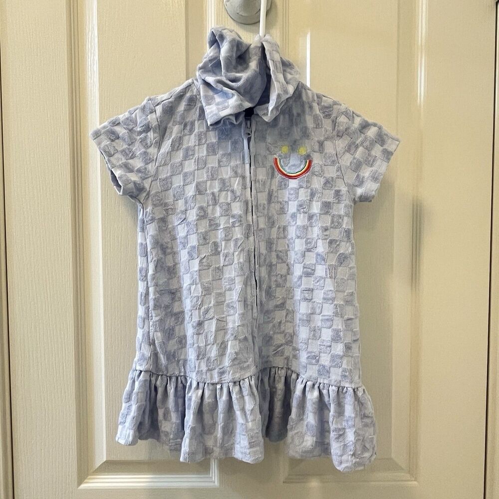 Andy & Evan Purple Checker Terry Hooded Cover-Up Zip-Up Rainbow Girls Size 4T